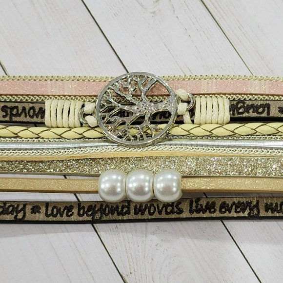 Multy Layers Leather Bangle Magnetic Bracelet for Men and Women 7.5in - Khaki‎ - Picture 4 of 10